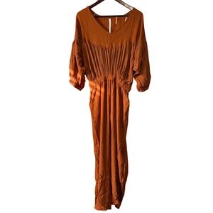Free People jumpsuit rust orange‎ wide leg pleated waist cropped sleeve xs